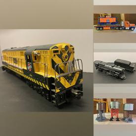 MaxSold Auction: This online auction features trains such as locomotives, Lionel diesel switcher, rail cars, cabooses, freight cars, K-line cars, industrial rail cars, flat boxes, passenger cars,  and signed lithography, transformers/sound, train accessories, train tracks, and much, much, more!!